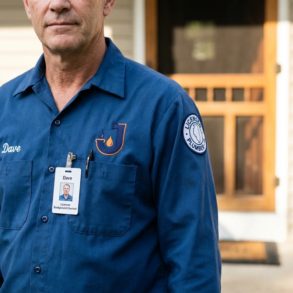 Licensed plumber showing ID badge in Caldwell, TX