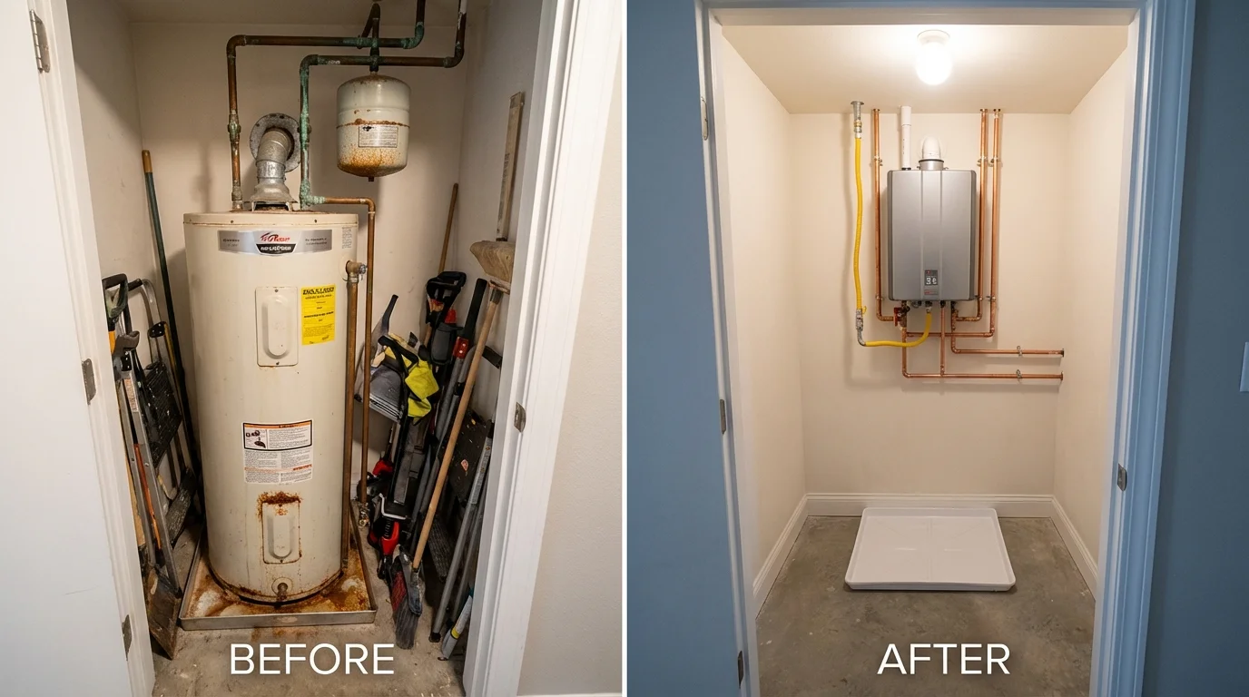 Tank water heater versus wall-mounted tankless unit comparison for Caldwell, TX homeowners