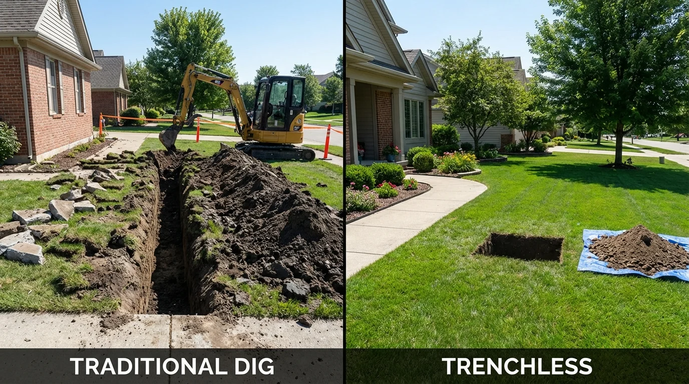 Trenchless sewer repair with minimal yard damage versus traditional excavation in Caldwell, TX